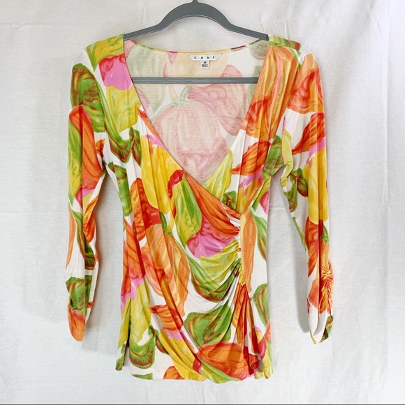 CAbi Tops - Cabi Tropical faux wrap Long sleeve Top Citrus Med
